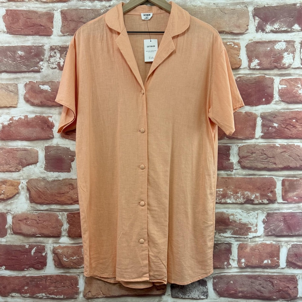 Cotton On Evie Mini Shirt Dress Women's S Peach Casual Minimal Basic Button Up